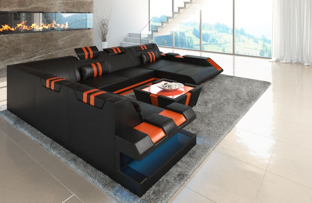 Sofa Dreams Wohnlandschaft Leder Ledercouch Sofa Apollonia XXL U Form Ledersofa, Couch, mit LED, wahlweise mit Bettfunktion als Schlafsofa, Designersofa von Sofa Dreams