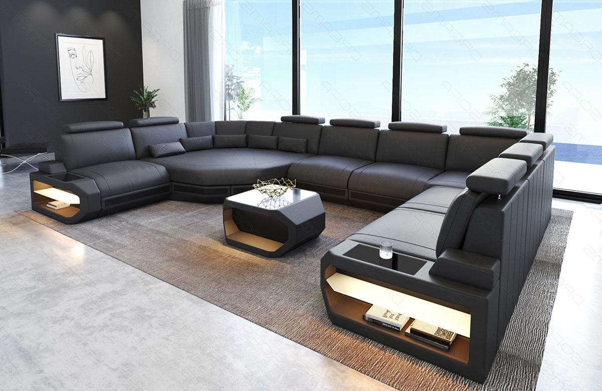 Sofa Dreams Wohnlandschaft Leder Sofa Asti U Form, Couch, U Form Ledersofa mit LED, Designersofa von Sofa Dreams