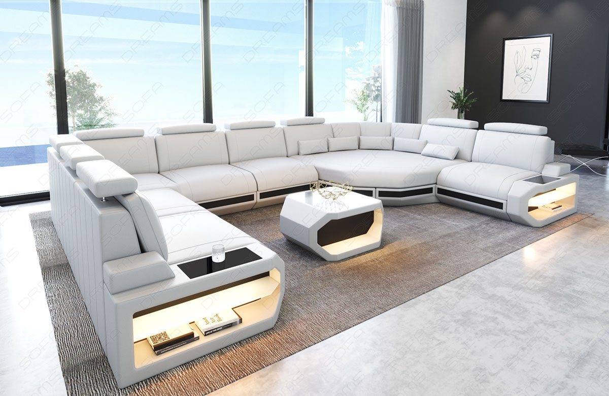 Sofa Dreams Wohnlandschaft Leder Sofa Asti U Form, Couch, U Form Ledersofa mit LED, Designersofa von Sofa Dreams