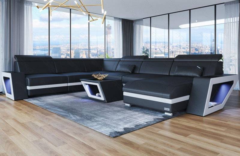 Sofa Dreams Wohnlandschaft Leder Sofa Couch Catania XXL U Form Ledersofa, mit LED, wahlweise mit Bettfunktion als Schlafsofa, Designersofa von Sofa Dreams