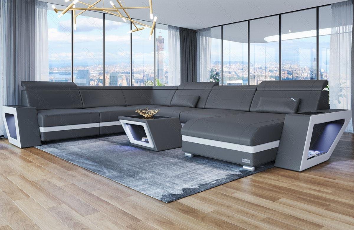 Sofa Dreams Wohnlandschaft Leder Sofa Couch Catania XXL U Form Ledersofa, mit LED, wahlweise mit Bettfunktion als Schlafsofa, Designersofa von Sofa Dreams