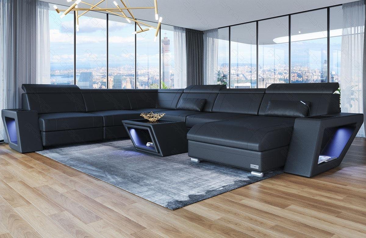 Sofa Dreams Wohnlandschaft Leder Sofa Couch Catania XXL U Form Ledersofa, mit LED, wahlweise mit Bettfunktion als Schlafsofa, Designersofa von Sofa Dreams