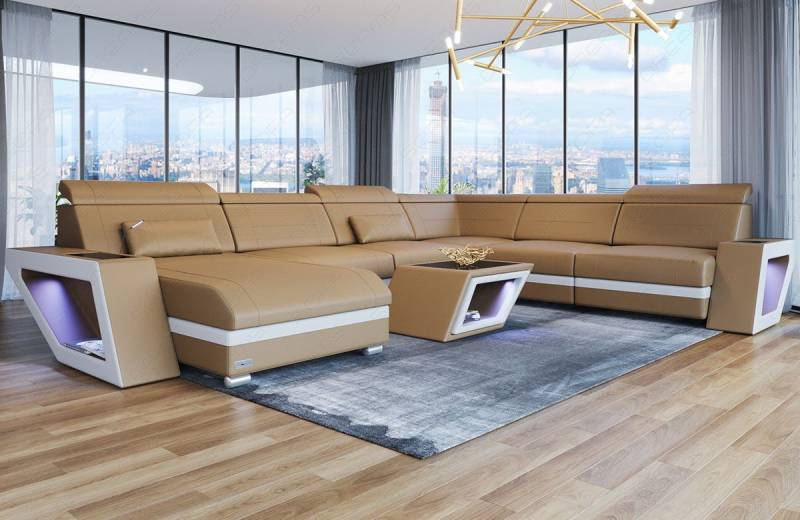 Sofa Dreams Wohnlandschaft Leder Sofa Couch Catania XXL U Form Ledersofa, mit LED, wahlweise mit Bettfunktion als Schlafsofa, Designersofa Sofa Dreams Wohnlandschaft Leder Sofa Couch Catania XXL U Form Ledersofa, mit LED, wahlweise mit Bettfunktion als Schlafsofa, Designersofa von Sofa Dreams