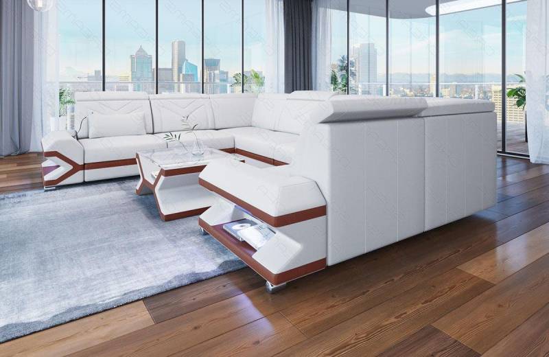 Sofa Dreams Wohnlandschaft Leder Sofa Couch Sorrento U Form Ledersofa, mit LED, wahlweise mit Bettfunktion als Schlafsofa, Designersofa Sofa Dreams Wohnlandschaft Leder Sofa Couch Sorrento U Form Ledersofa, mit LED, wahlweise mit Bettfunktion als Schlafsofa, Designersofa von Sofa Dreams