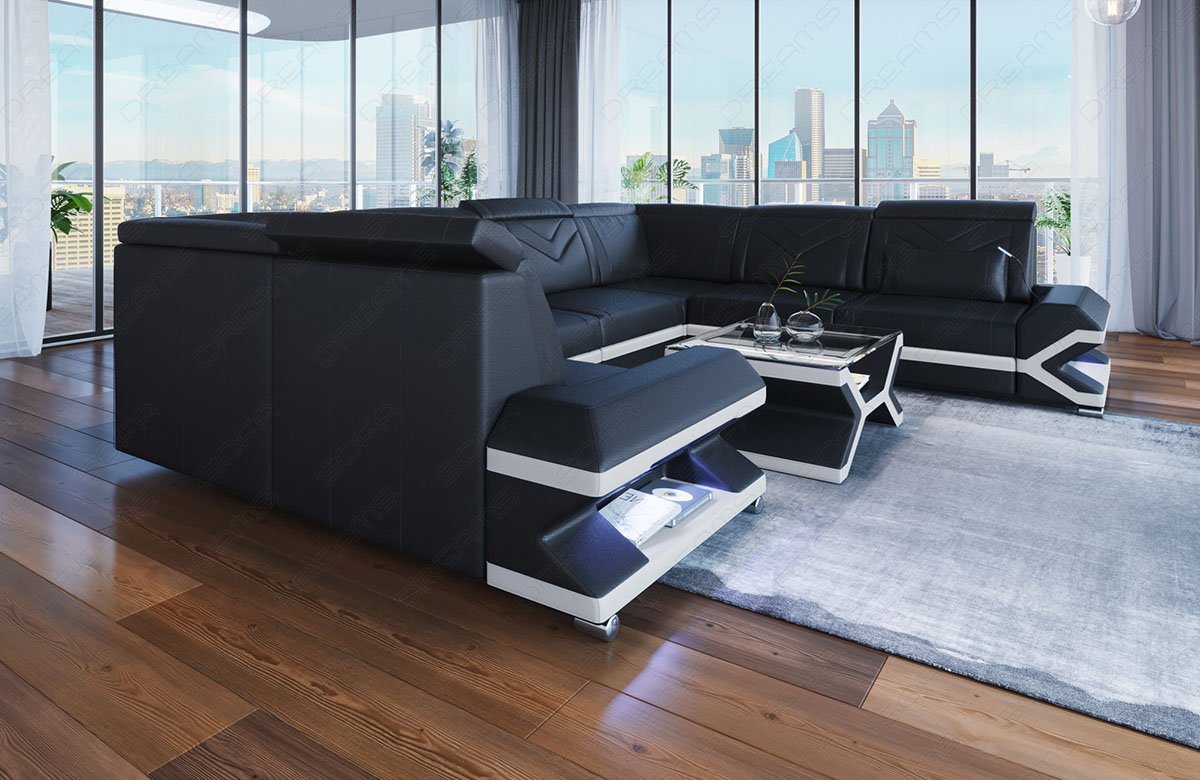 Sofa Dreams Wohnlandschaft Leder Sofa Couch Sorrento U Form Ledersofa, mit LED, wahlweise mit Bettfunktion als Schlafsofa, Designersofa Sofa Dreams Wohnlandschaft Leder Sofa Couch Sorrento U Form Ledersofa, mit LED, wahlweise mit Bettfunktion als Schlafsofa, Designersofa von Sofa Dreams