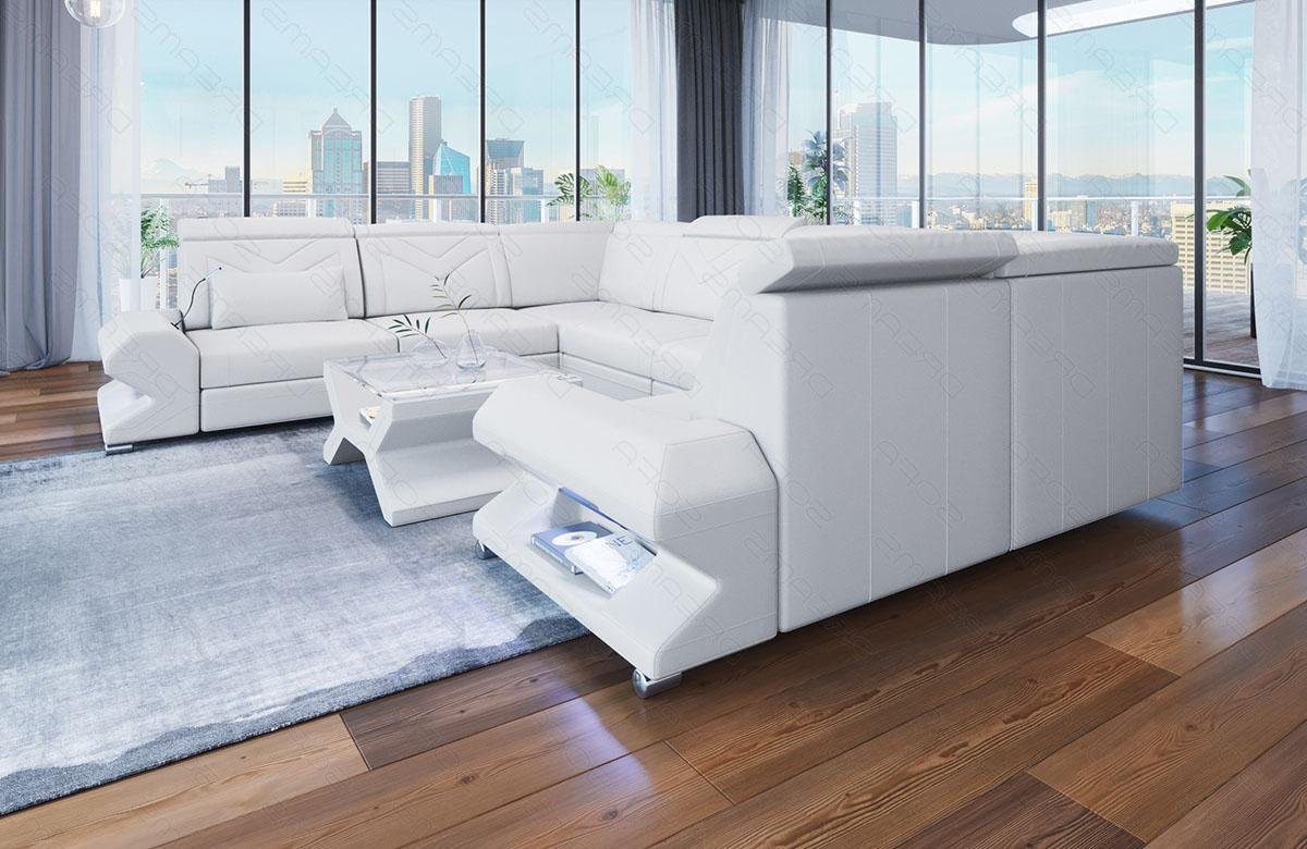 Sofa Dreams Wohnlandschaft Leder Sofa Couch Sorrento U Form Ledersofa, mit LED, wahlweise mit Bettfunktion als Schlafsofa, Designersofa von Sofa Dreams