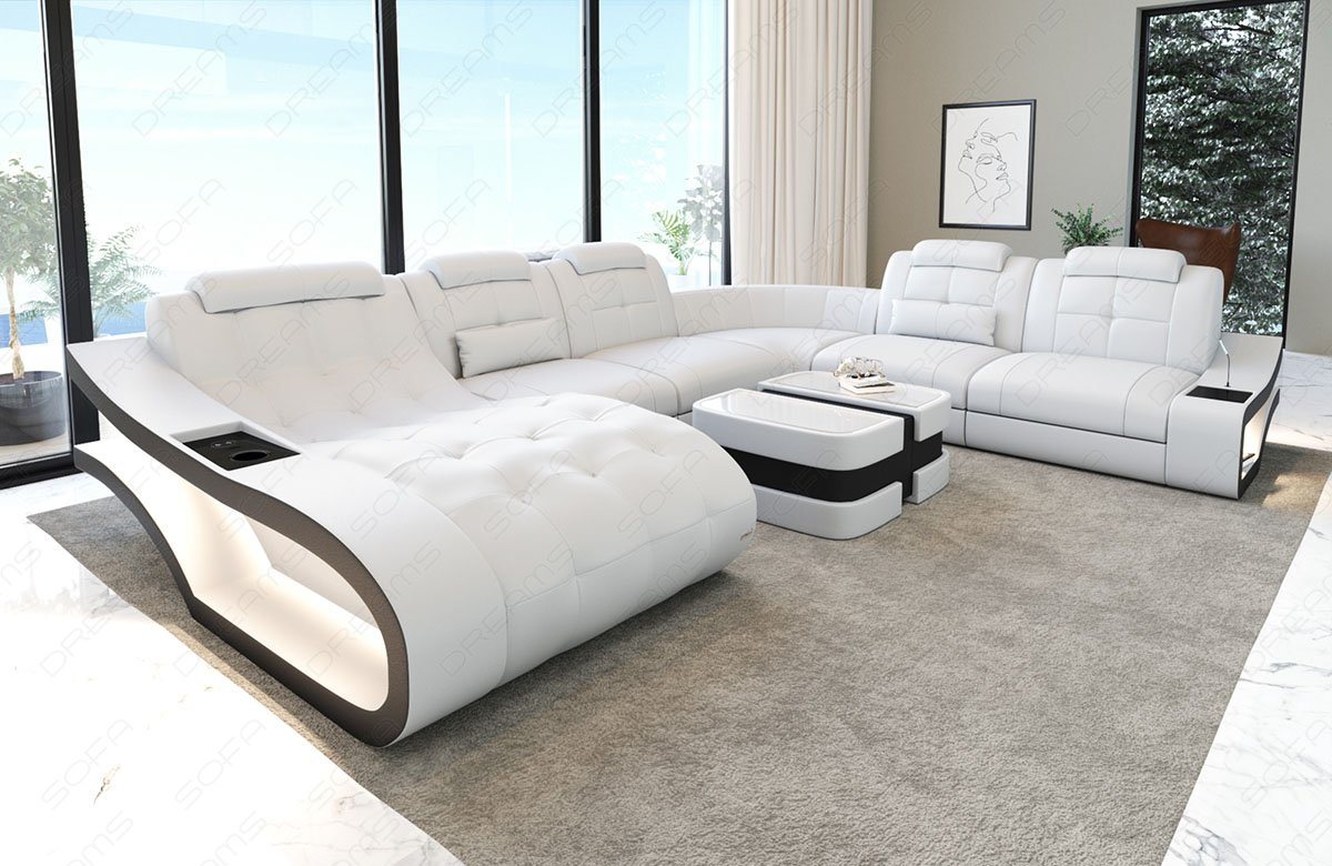 Sofa Dreams Wohnlandschaft Leder Sofa Elegante XXL Form Ledersofa Couch, wahlweise mit Bettfunktion von Sofa Dreams