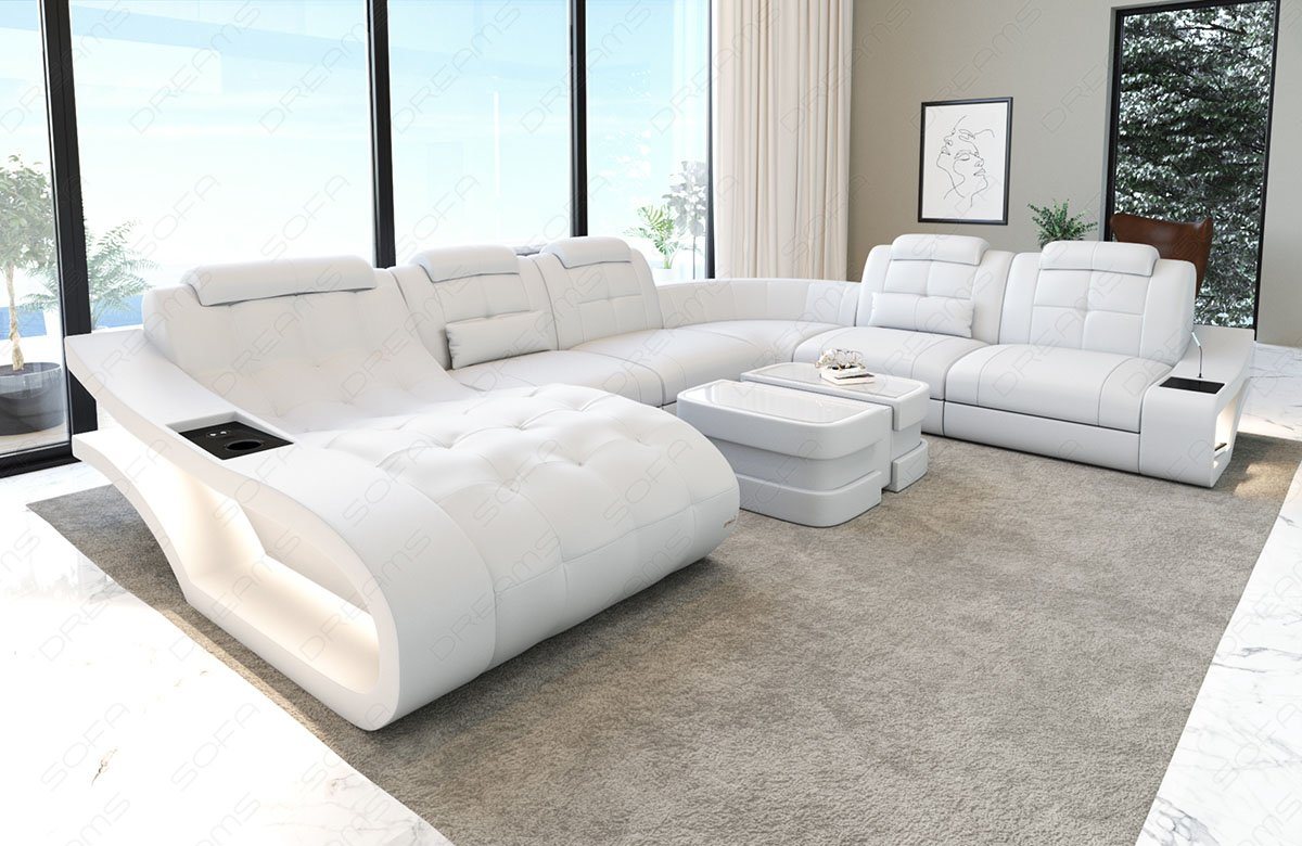 Sofa Dreams Wohnlandschaft Leder Sofa Elegante XXL Form Ledersofa Couch, wahlweise mit Bettfunktion von Sofa Dreams