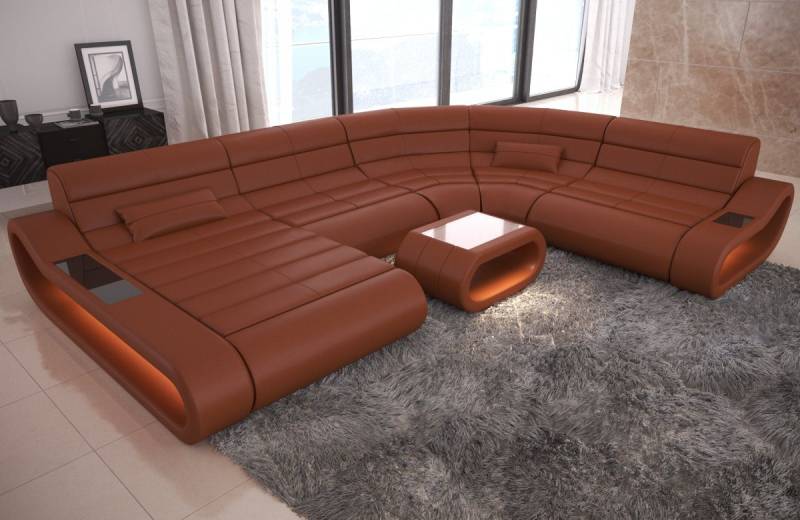 Sofa Dreams Wohnlandschaft Leder Sofa Ledercouch Concept XXL U Form Ledersofa, Couch, mit LED, Designersofa mit ergonomischer Rückenlehne von Sofa Dreams