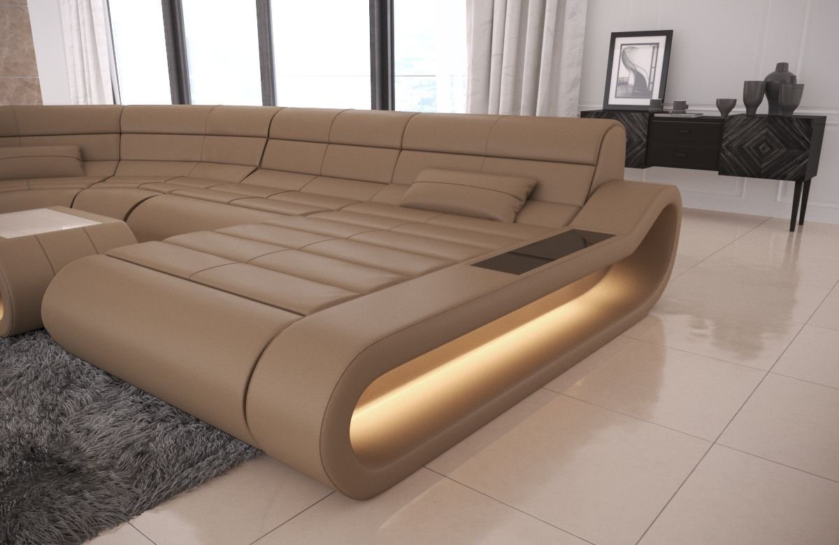 Sofa Dreams Wohnlandschaft Leder Sofa Ledercouch Concept XXL U Form Ledersofa, Couch, mit LED, Designersofa mit ergonomischer Rückenlehne von Sofa Dreams