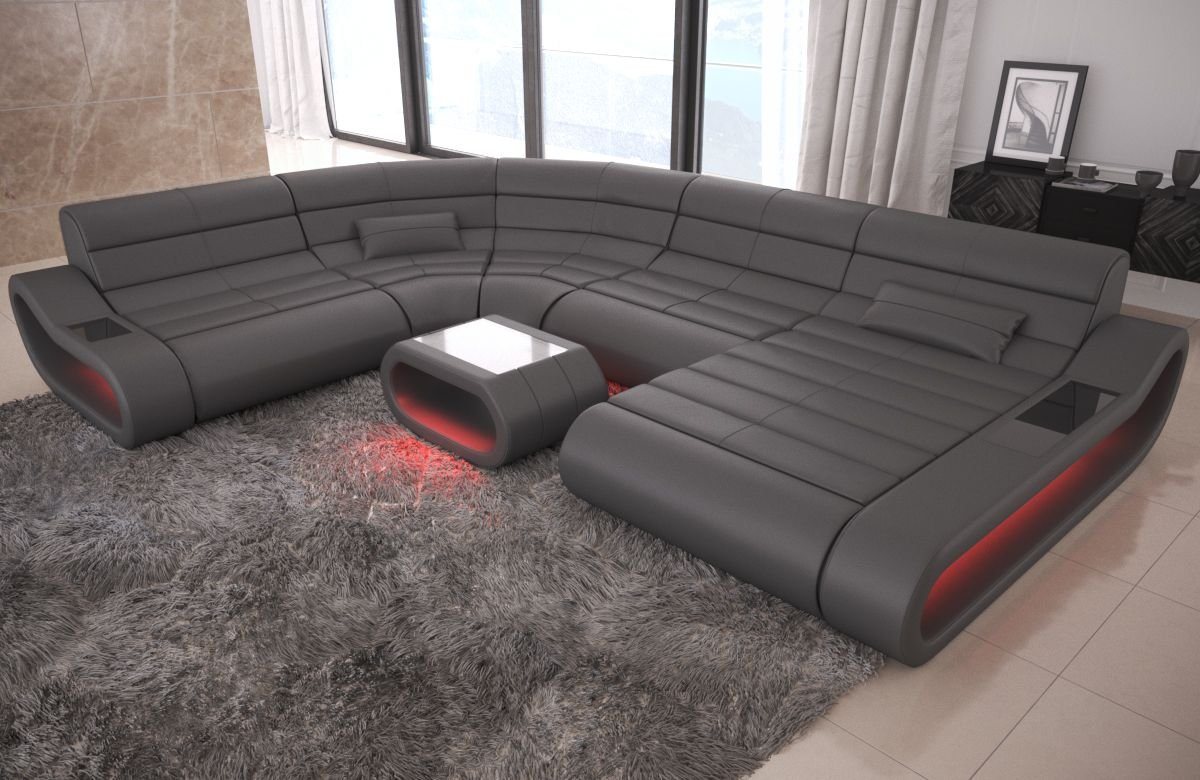 Sofa Dreams Wohnlandschaft Leder Sofa Ledercouch Concept XXL U Form Ledersofa, Couch, mit LED, Designersofa mit ergonomischer Rückenlehne von Sofa Dreams