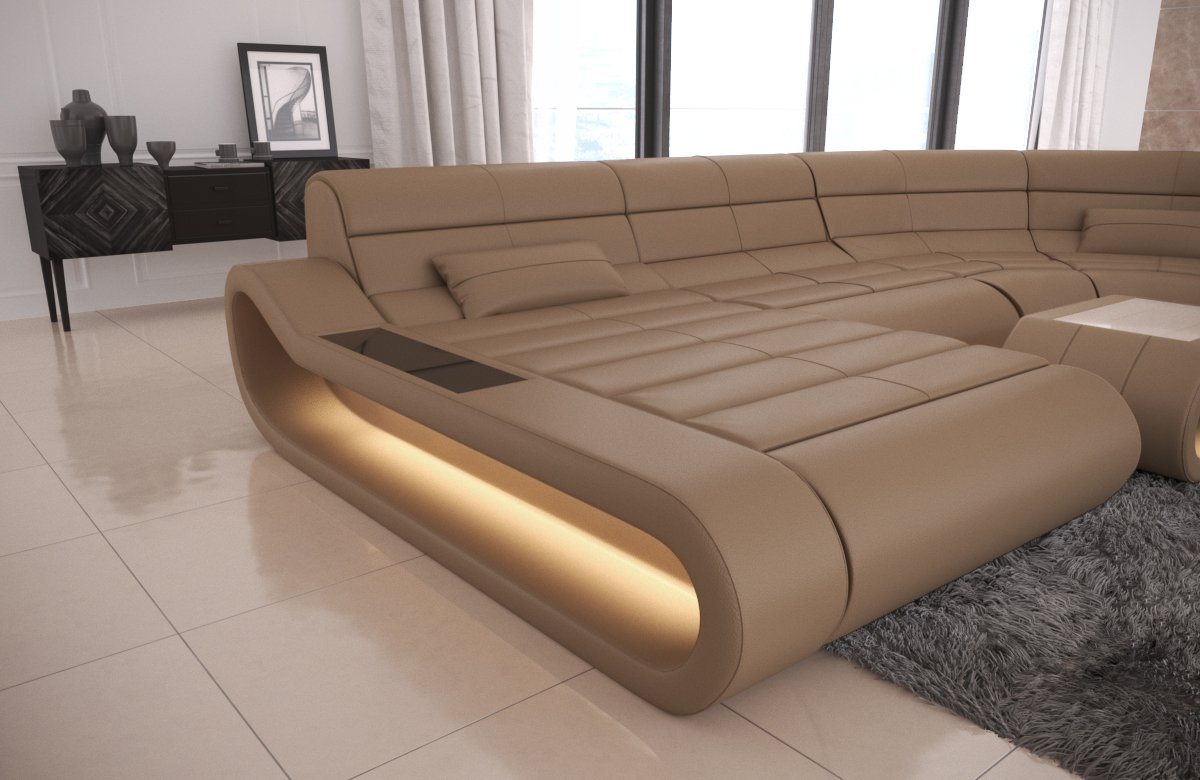 Sofa Dreams Wohnlandschaft Leder Sofa Ledercouch Concept XXL U Form Ledersofa, Couch, mit LED, Designersofa mit ergonomischer Rückenlehne von Sofa Dreams