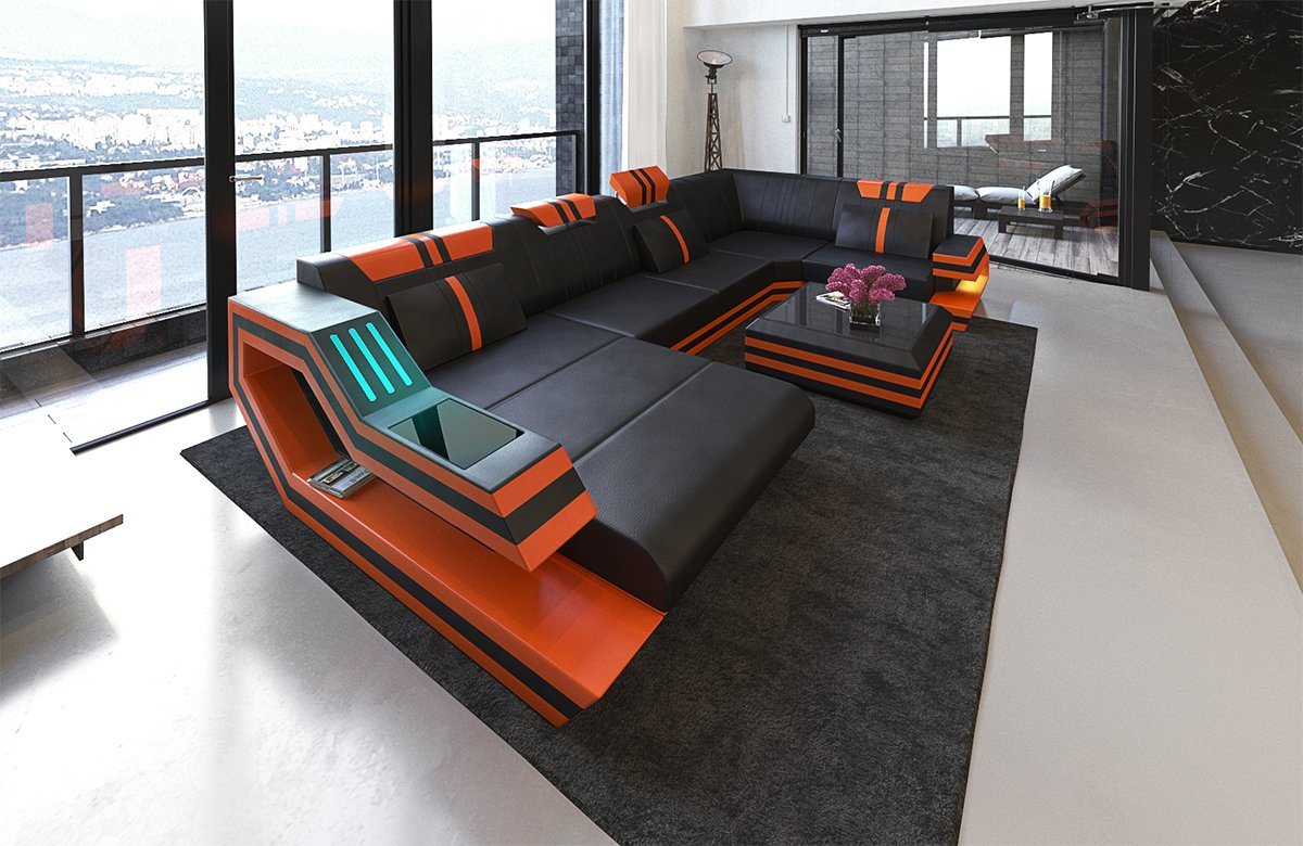 Sofa Dreams Wohnlandschaft Leder Sofa Ledercouch Ravenna U Form Ledersofa, Couch, mit LED, wahlweise mit Bettfunktion als Schlaffunktion von Sofa Dreams