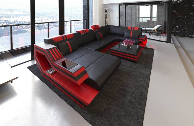 Sofa Dreams Wohnlandschaft Leder Sofa Ledercouch Ravenna U Form Ledersofa, Couch, mit LED, wahlweise mit Bettfunktion als Schlaffunktion von Sofa Dreams