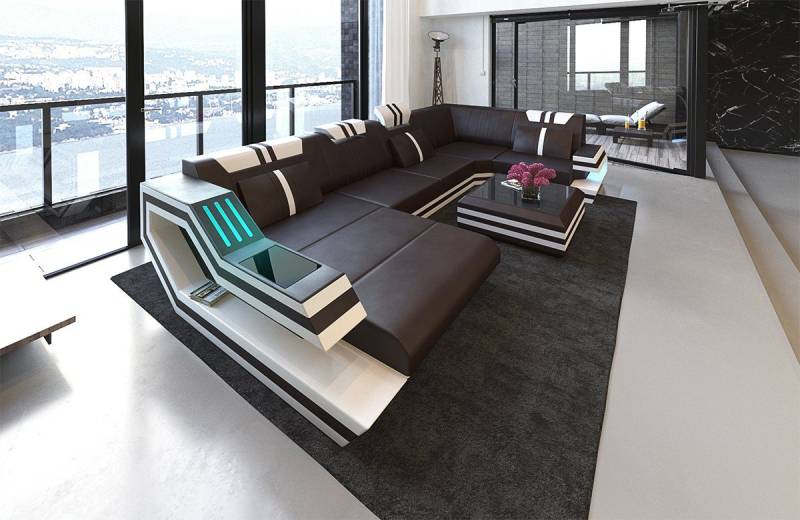 Sofa Dreams Wohnlandschaft Leder Sofa Ledercouch Ravenna U Form Ledersofa, Couch, mit LED, wahlweise mit Bettfunktion als Schlaffunktion von Sofa Dreams