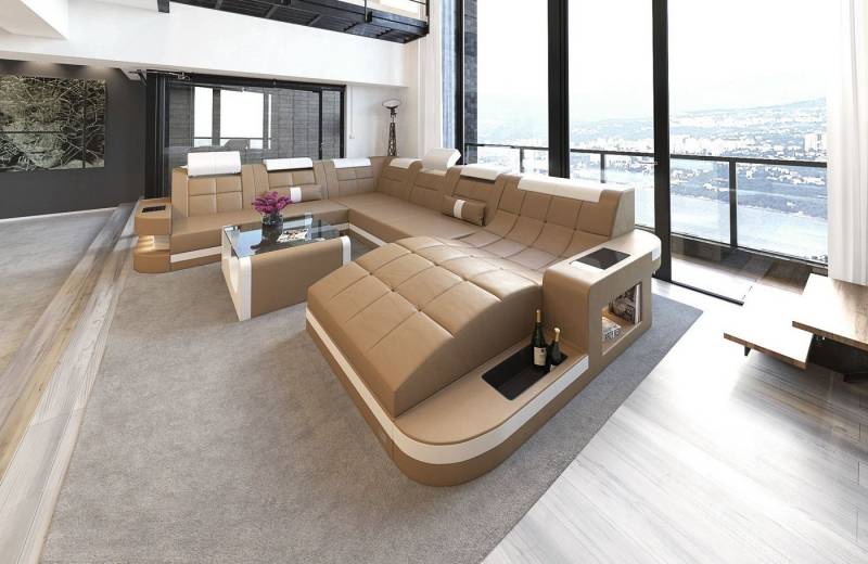 Sofa Dreams Wohnlandschaft Leder Sofa Ledercouch Wave XXL Ledersofa, Couch, mit ergonomischen Ottomane und LED Beleuchtung Sofa Dreams Wohnlandschaft Leder Sofa Ledercouch Wave XXL Ledersofa, Couch, mit ergonomischen Ottomane und LED Beleuchtung von Sofa Dreams