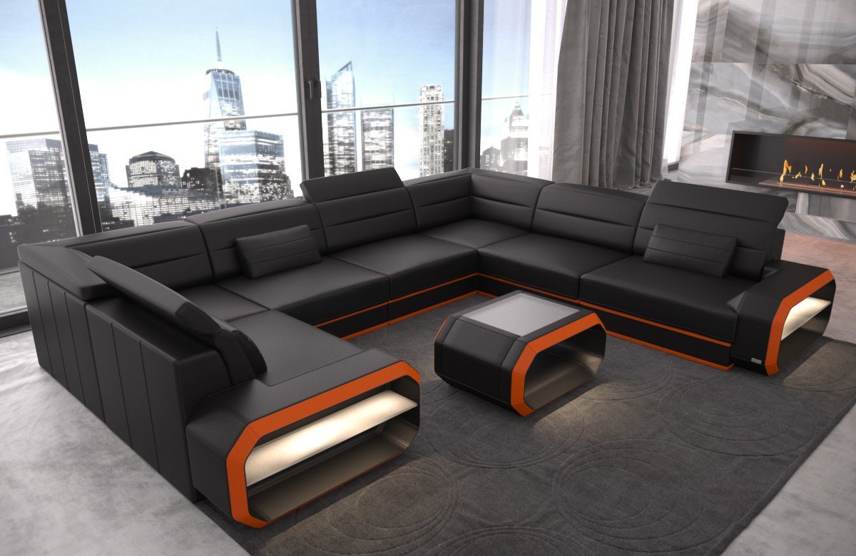 Sofa Dreams Wohnlandschaft Leder Sofa Verona U Form Ledercouch Ledersofa, Couch, mit LED, wahlweise mit Bettfunktion als Schlafsofa, Designersofa von Sofa Dreams