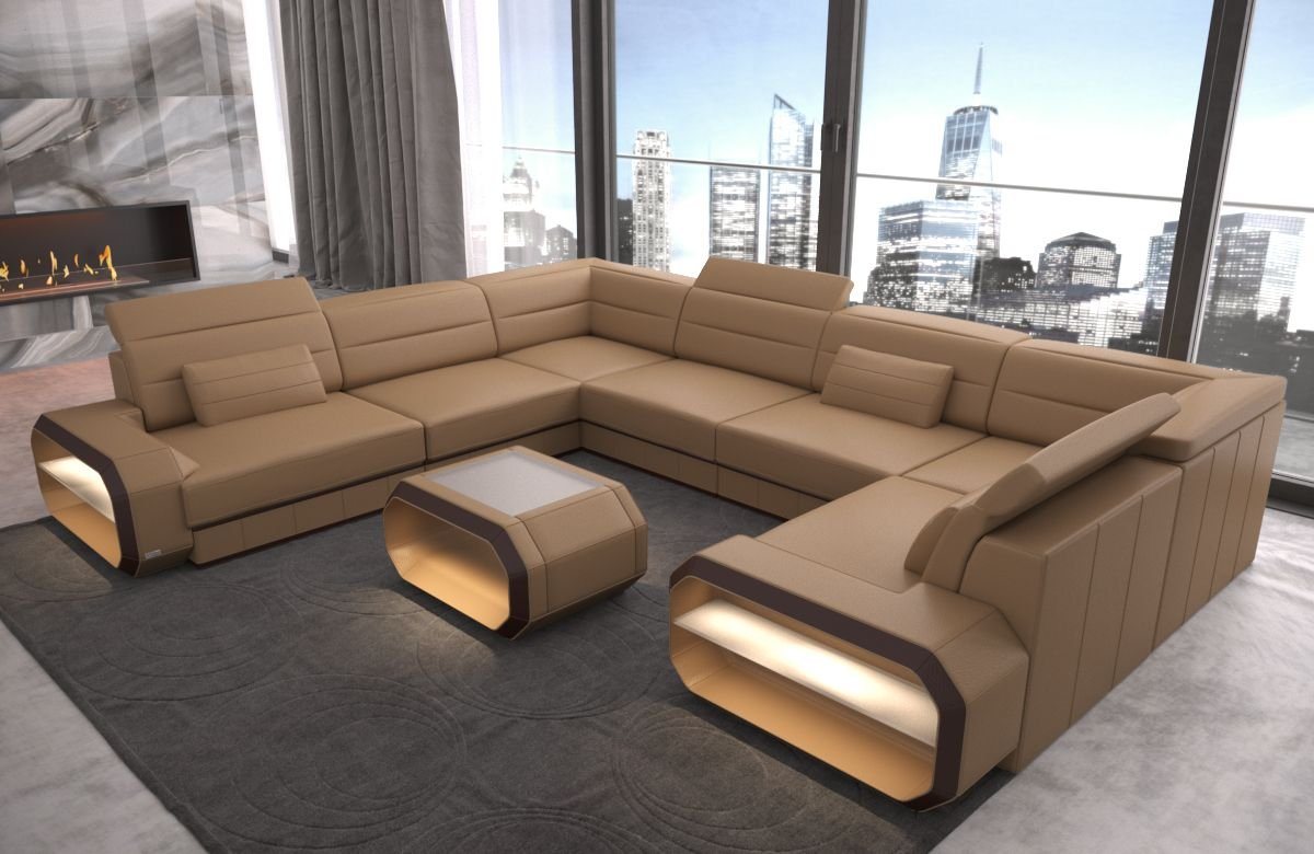 Sofa Dreams Wohnlandschaft Leder Sofa Verona U Form Ledercouch Ledersofa, Couch, mit LED, wahlweise mit Bettfunktion als Schlafsofa, Designersofa von Sofa Dreams