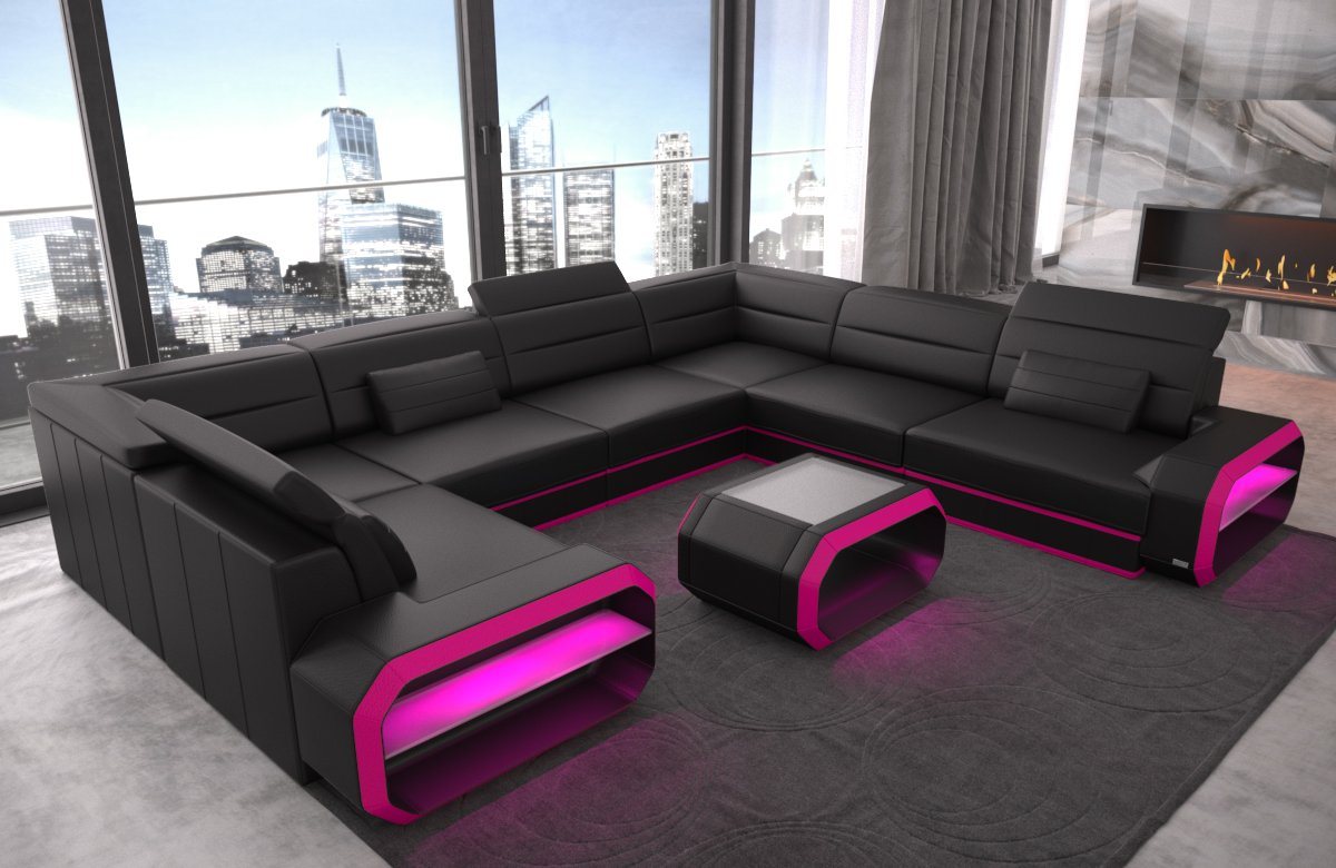 Sofa Dreams Wohnlandschaft Leder Sofa Verona U Form Ledercouch Ledersofa, Couch, mit LED, wahlweise mit Bettfunktion als Schlafsofa, Designersofa Sofa Dreams Wohnlandschaft Leder Sofa Verona U Form Ledercouch Ledersofa, Couch, mit LED, wahlweise mit Bettfunktion als Schlafsofa, Designersofa von Sofa Dreams