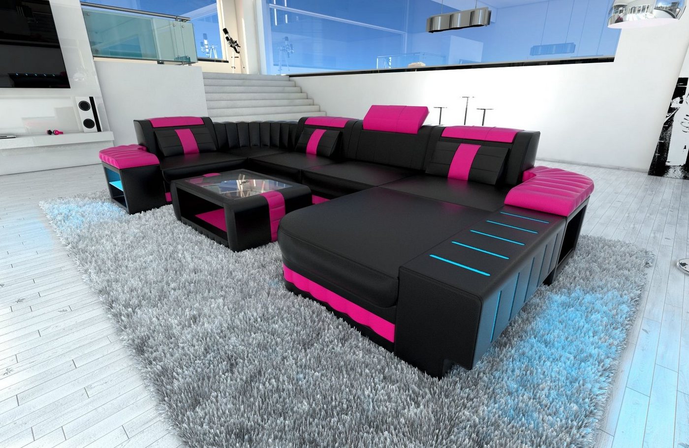 Sofa Dreams Wohnlandschaft Ledercouch Bellagio U Form Ledersofa Sofa Leder, Couch, mit LED, wahlweise mit Bettfunktion als Schlafsofa, Designersofa von Sofa Dreams