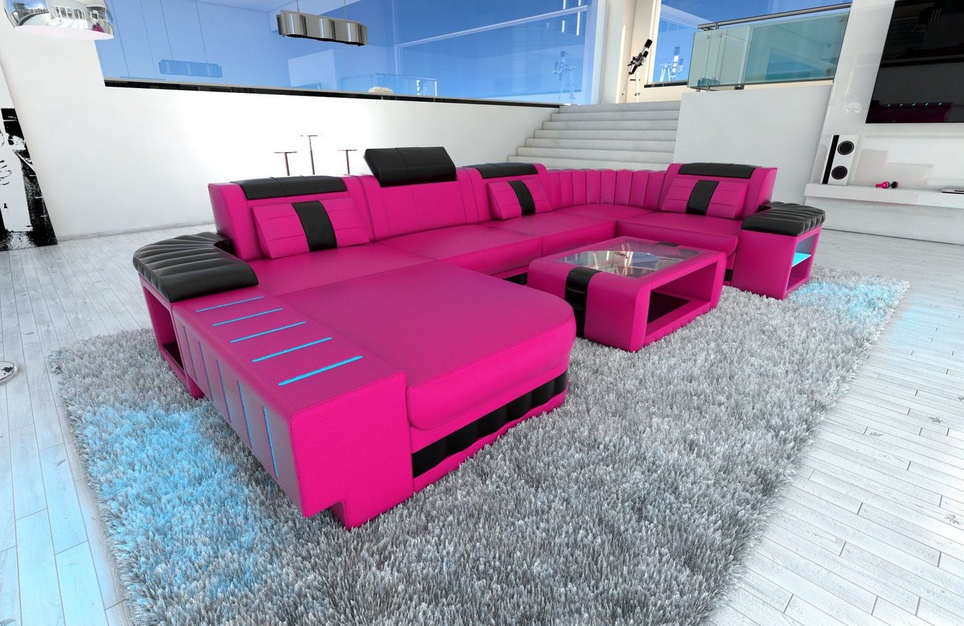 Sofa Dreams Wohnlandschaft Ledercouch Bellagio U Form Ledersofa Sofa Leder, Couch, mit LED, wahlweise mit Bettfunktion als Schlafsofa, Designersofa von Sofa Dreams