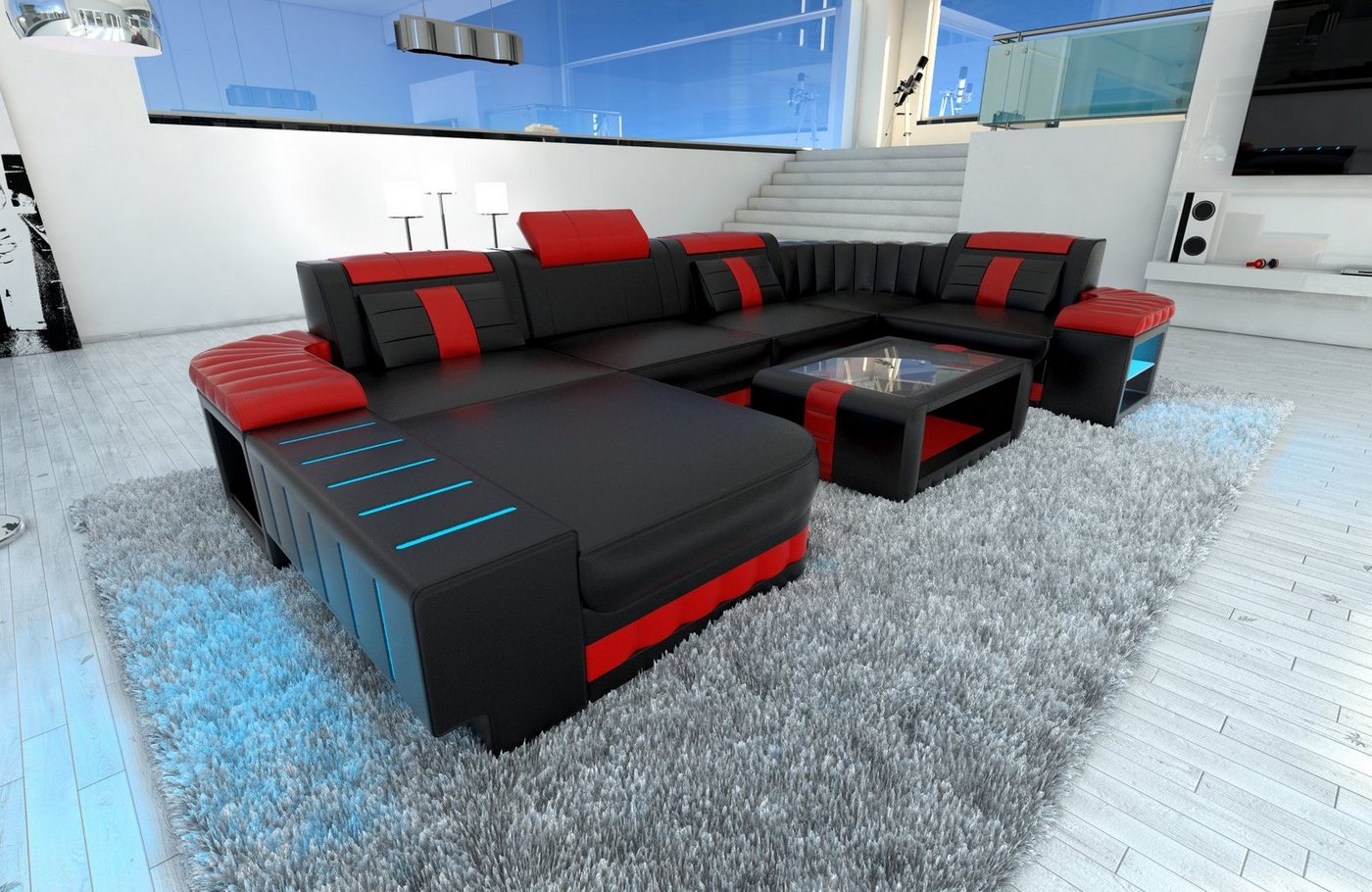 Sofa Dreams Wohnlandschaft Ledercouch Bellagio U Form Ledersofa Sofa Leder, Couch, mit LED, wahlweise mit Bettfunktion als Schlafsofa, Designersofa von Sofa Dreams