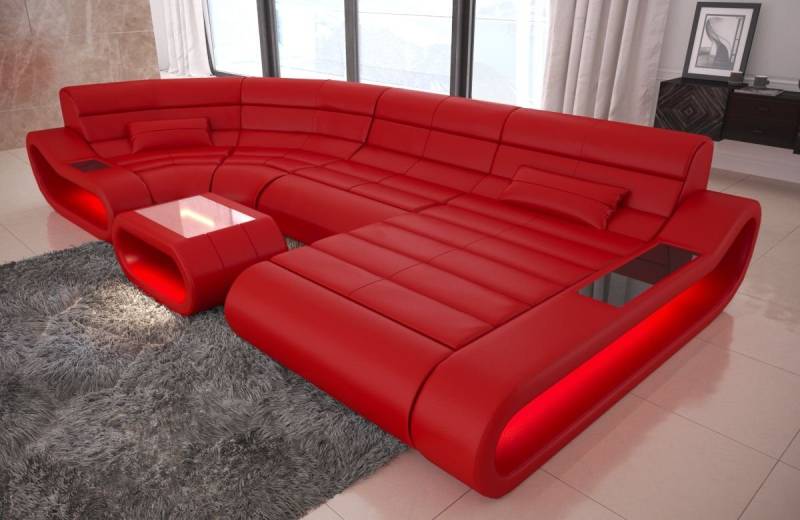 Sofa Dreams Wohnlandschaft Ledercouch Leder Sofa Concept U Form Ledersofa, Couch, mit LED, Designersofa mit ergonomischer Rückenlehne von Sofa Dreams