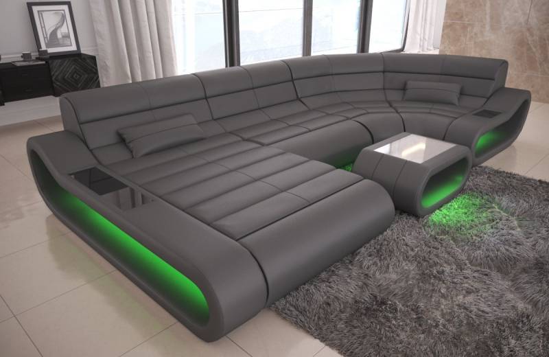 Sofa Dreams Wohnlandschaft Ledercouch Leder Sofa Concept U Form Ledersofa, Couch, mit LED, Designersofa mit ergonomischer Rückenlehne von Sofa Dreams