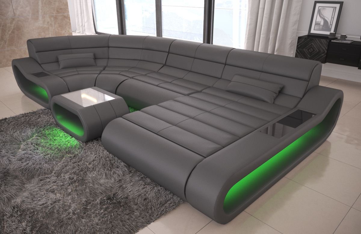 Sofa Dreams Wohnlandschaft Ledercouch Leder Sofa Concept U Form Ledersofa, Couch, mit LED, Designersofa mit ergonomischer Rückenlehne von Sofa Dreams