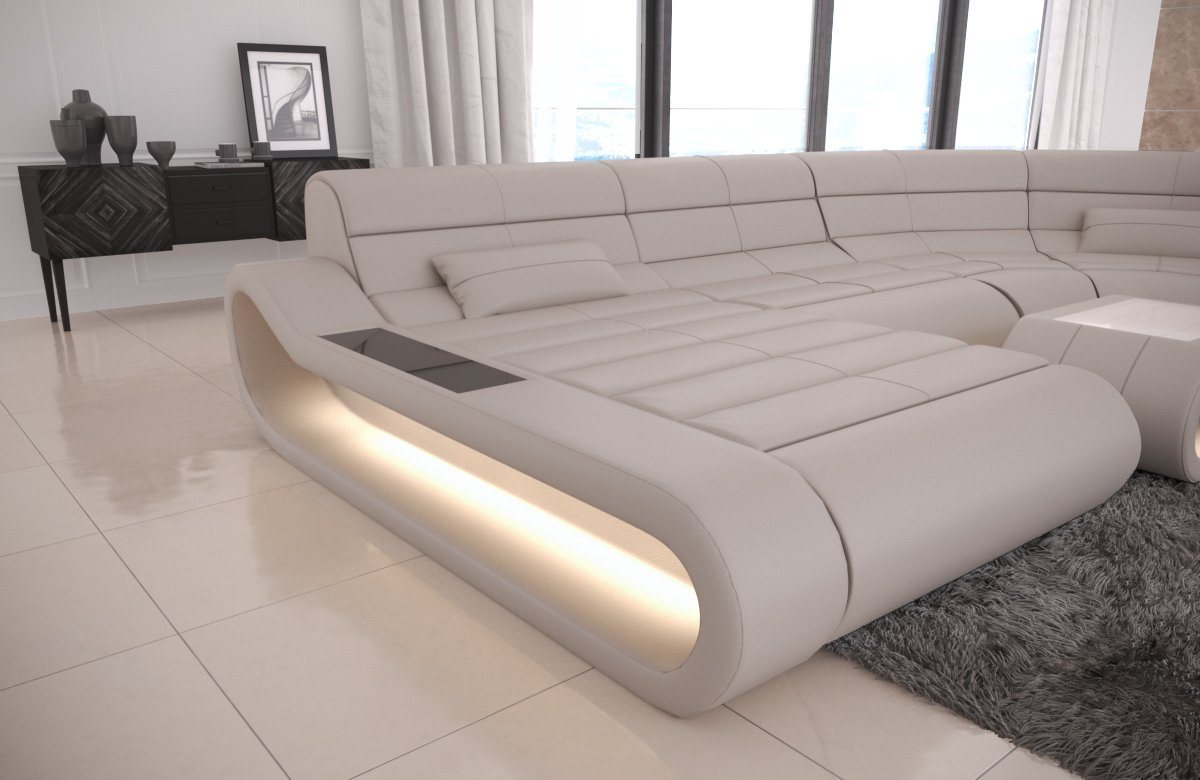 Sofa Dreams Wohnlandschaft Ledercouch Leder Sofa Concept U Form Ledersofa, Couch, mit LED, Designersofa mit ergonomischer Rückenlehne von Sofa Dreams