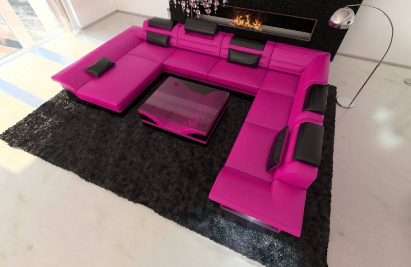 Sofa Dreams Wohnlandschaft Ledercouch Leder Sofa Enzo XXL U Form Ledersofa, Couch, mit LED, wahlweise mit Bettfunktion als Schlafsofa, Designersofa von Sofa Dreams
