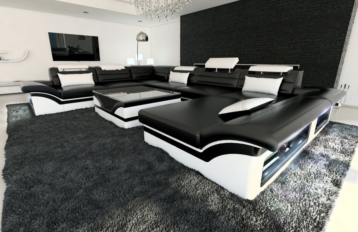 Sofa Dreams Wohnlandschaft Ledercouch Leder Sofa Enzo XXL U Form Ledersofa, Couch, mit LED, wahlweise mit Bettfunktion als Schlafsofa, Designersofa Sofa Dreams Wohnlandschaft Ledercouch Leder Sofa Enzo XXL U Form Ledersofa, Couch, mit LED, wahlweise mit Bettfunktion als Schlafsofa, Designersofa von Sofa Dreams