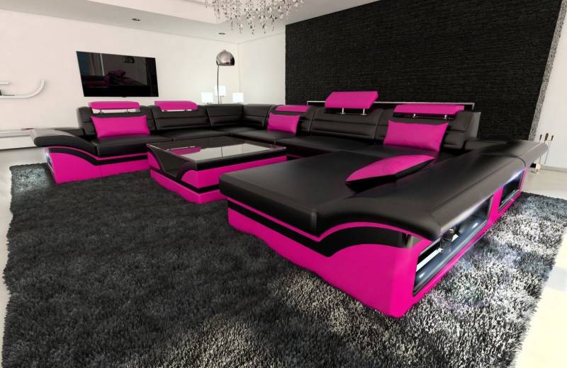 Sofa Dreams Wohnlandschaft Ledercouch Leder Sofa Enzo XXL U Form Ledersofa, Couch, mit LED, wahlweise mit Bettfunktion als Schlafsofa, Designersofa von Sofa Dreams