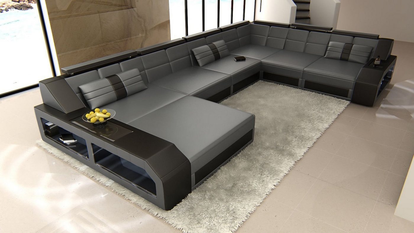 Sofa Dreams Wohnlandschaft Ledercouch Leder Sofa Matera XXL U Form Ledersofa mit LED, wahlweise mit Bettfunktion als Schlafsofa, Designersofa von Sofa Dreams