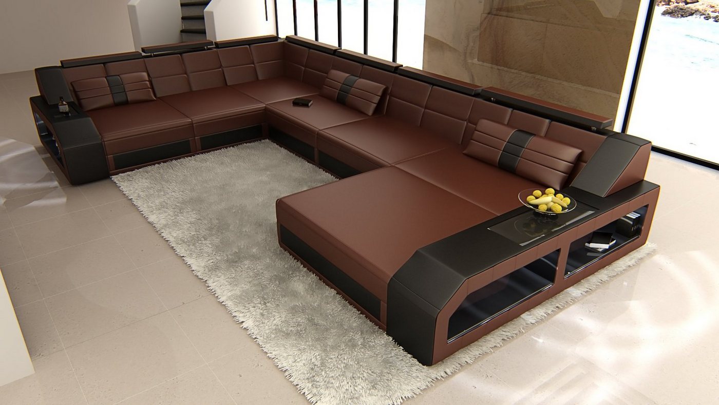 Sofa Dreams Wohnlandschaft Ledercouch Leder Sofa Matera XXL U Form Ledersofa mit LED, wahlweise mit Bettfunktion als Schlafsofa, Designersofa von Sofa Dreams