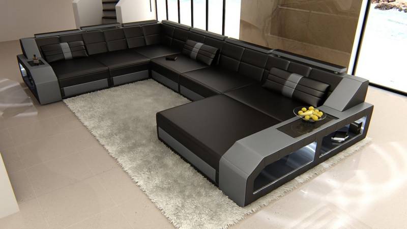 Sofa Dreams Wohnlandschaft Ledercouch Leder Sofa Matera XXL U Form Ledersofa mit LED, wahlweise mit Bettfunktion als Schlafsofa, Designersofa von Sofa Dreams