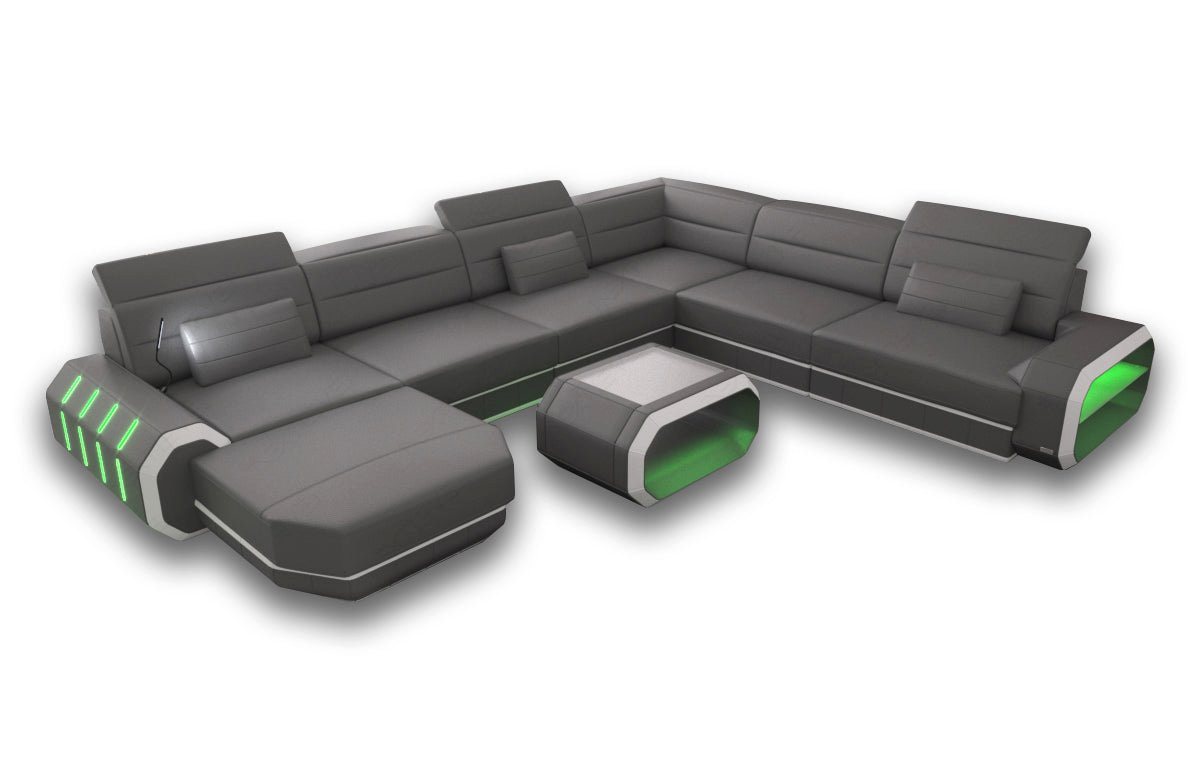 Sofa Dreams Wohnlandschaft Ledercouch Leder Sofa Roma XXL U Form Ledersofa, Couch, mit LED, wahlweise mit Bettfunktion als Schlafsofa, Designersofa von Sofa Dreams