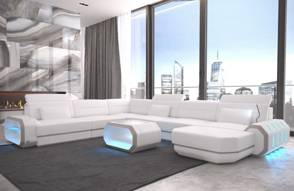 Sofa Dreams Wohnlandschaft Ledercouch Leder Sofa Roma XXL U Form Ledersofa, Couch, mit LED, wahlweise mit Bettfunktion als Schlafsofa, Designersofa von Sofa Dreams