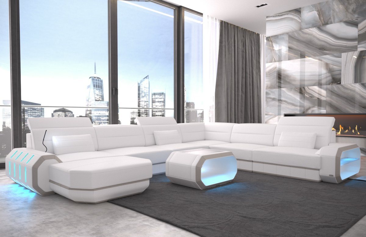 Sofa Dreams Wohnlandschaft Ledercouch Leder Sofa Roma XXL U Form Ledersofa, Couch, mit LED, wahlweise mit Bettfunktion als Schlafsofa, Designersofa von Sofa Dreams