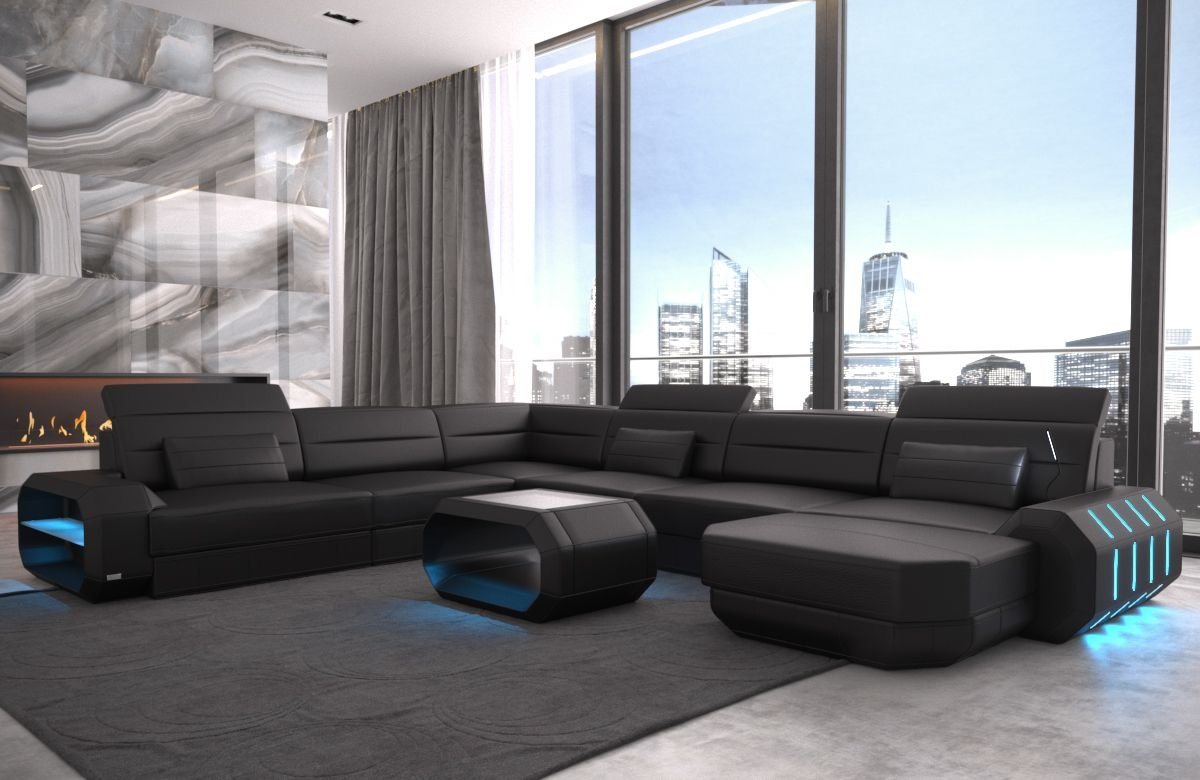 Sofa Dreams Wohnlandschaft Ledercouch Leder Sofa Roma XXL U Form Ledersofa, Couch, mit LED, wahlweise mit Bettfunktion als Schlafsofa, Designersofa von Sofa Dreams