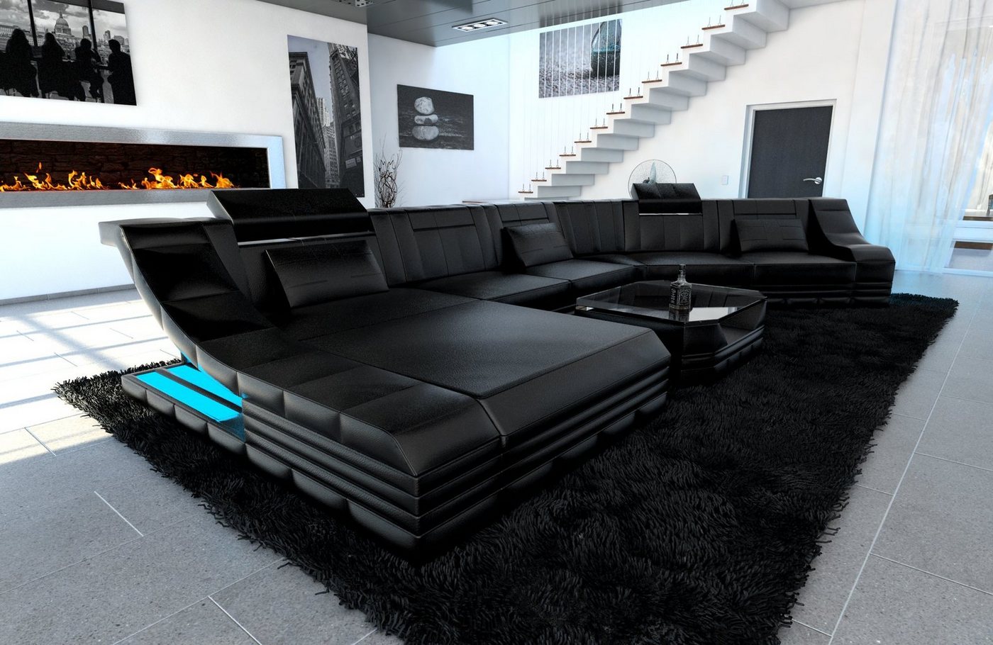 Sofa Dreams Wohnlandschaft Ledercouch Leder Sofa Turino CL Form Ledersofa, Couch, mit LED, wahlweise mit Bettfunktion als Schlafsofa, Designersofa Sofa Dreams Wohnlandschaft Ledercouch Leder Sofa Turino CL Form Ledersofa, Couch, mit LED, wahlweise mit Bettfunktion als Schlafsofa, Designersofa von Sofa Dreams