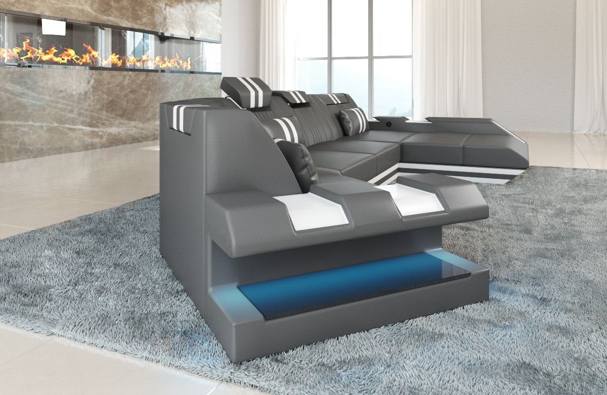 Sofa Dreams Wohnlandschaft Ledercouch Sofa Leder Apollonia C Form Ledersofa, Couch, mit LED, wahlweise mit Bettfunktion als Schlafsofa, Designersofa von Sofa Dreams