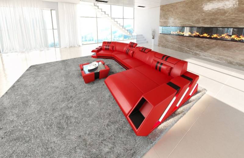 Sofa Dreams Wohnlandschaft Ledercouch Sofa Leder Apollonia C Form Ledersofa, Couch, mit LED, wahlweise mit Bettfunktion als Schlafsofa, Designersofa von Sofa Dreams