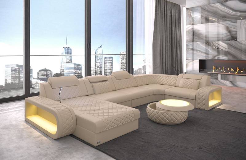 Sofa Dreams Wohnlandschaft Ledercouch Sofa Leder Berlin U Form Ledersofa, Couch, mit LED, wahlweise mit Bettfunktion als Schlafsofa, Designersofa von Sofa Dreams