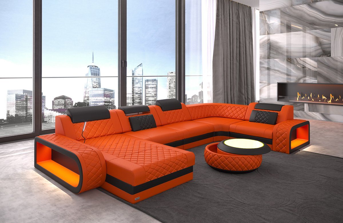 Sofa Dreams Wohnlandschaft Ledercouch Sofa Leder Berlin U Form Ledersofa, Couch, mit LED, wahlweise mit Bettfunktion als Schlafsofa, Designersofa von Sofa Dreams