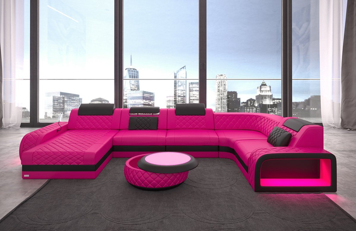 Sofa Dreams Wohnlandschaft Ledercouch Sofa Leder Berlin U Form Ledersofa, Couch, mit LED, wahlweise mit Bettfunktion als Schlafsofa, Designersofa von Sofa Dreams