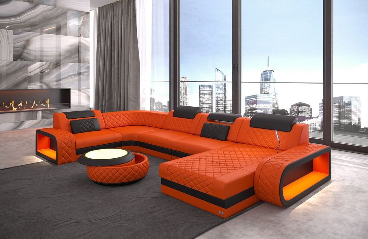 Sofa Dreams Wohnlandschaft Ledercouch Sofa Leder Berlin U Form Ledersofa, Couch, mit LED, wahlweise mit Bettfunktion als Schlafsofa, Designersofa von Sofa Dreams