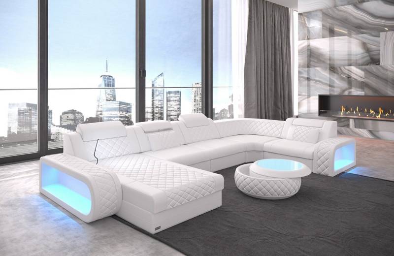 Sofa Dreams Wohnlandschaft Ledercouch Sofa Leder Berlin U Form Ledersofa, Couch, mit LED, wahlweise mit Bettfunktion als Schlafsofa, Designersofa von Sofa Dreams