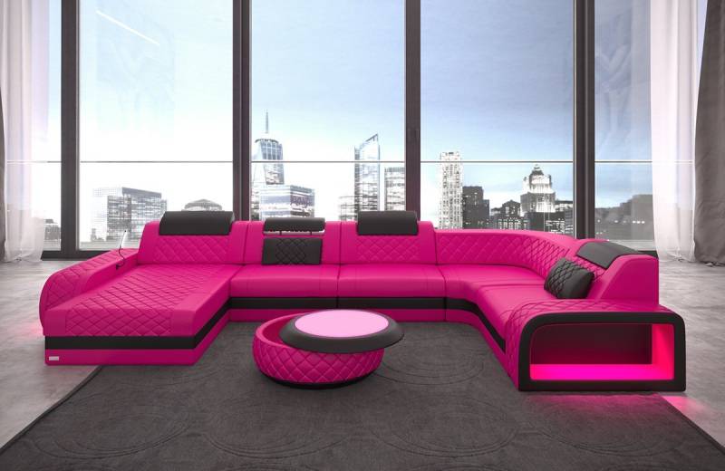 Sofa Dreams Wohnlandschaft Ledercouch Sofa Leder Berlin U Form Ledersofa, Couch, mit LED, wahlweise mit Bettfunktion als Schlafsofa, Designersofa von Sofa Dreams