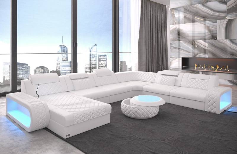 Sofa Dreams Wohnlandschaft Ledercouch Sofa Leder Berlin XXL U Form Ledersofa, Couch, mit LED, wahlweise mit Bettfunktion als Schlafsofa, Designersofa von Sofa Dreams